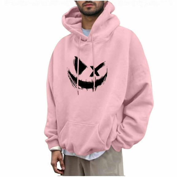 YLSDY Halloween Sweatshirts for Men Funny Spooky Season Sweatshirt Pumpkin Face Patchwork Print Hoodie Top 2025 Pink S