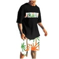 thumbnail image 1 of YLSDY Hawaiian Two Piece Sets for Men Short-Sleeve Oversized T-Shirts Tops with Graphic Shorts O-Neck Pullover Shirt Suits Lightweight Trendy Outerwear Black XL, 1 of 5