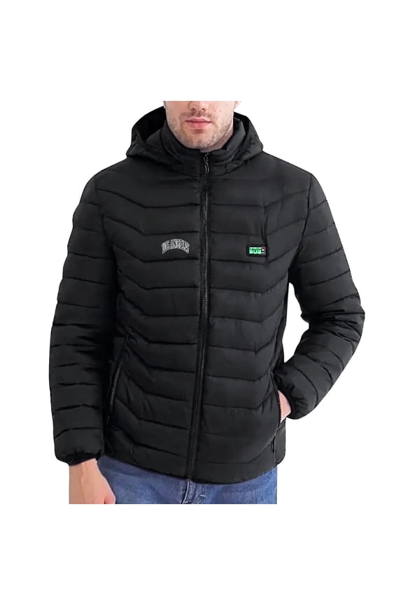 Heated Hooded Jacket Zipper Casual Long Sleeve Lightweight Carbon Fiber Heating 3 Temperature Settings Winter Warm Coat Outdoor Activities Black L