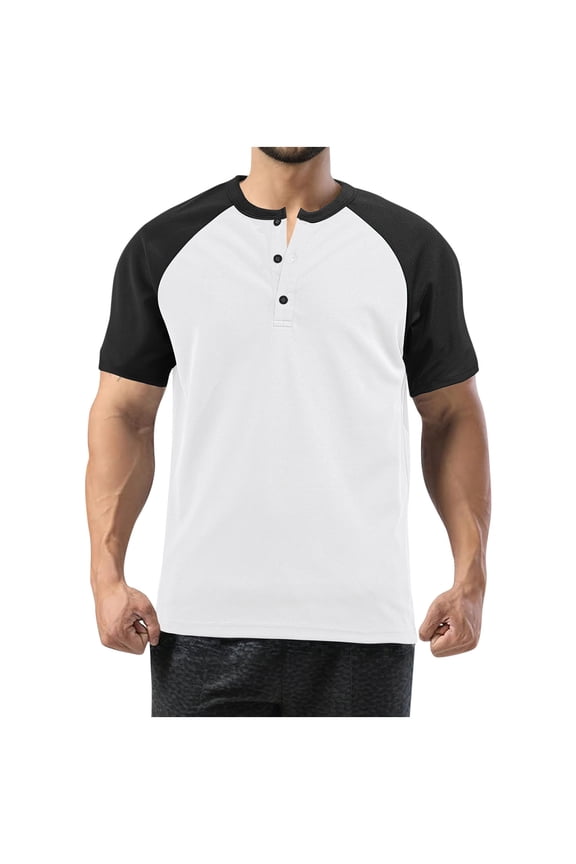 Henley Shirts for Men 2025 Fashion Button Raglan Short Sleeve Baseball Tees Tops Plus Size Casual Loose Fit Blouse White S