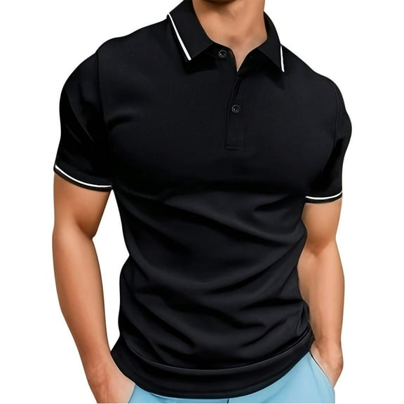 YLSDY Henley T Shirts for Men 2025,Mens Casual Summer V-Neck Pullover Blouse Plain Blouses Short Sleeve Athletic Shirts Black S