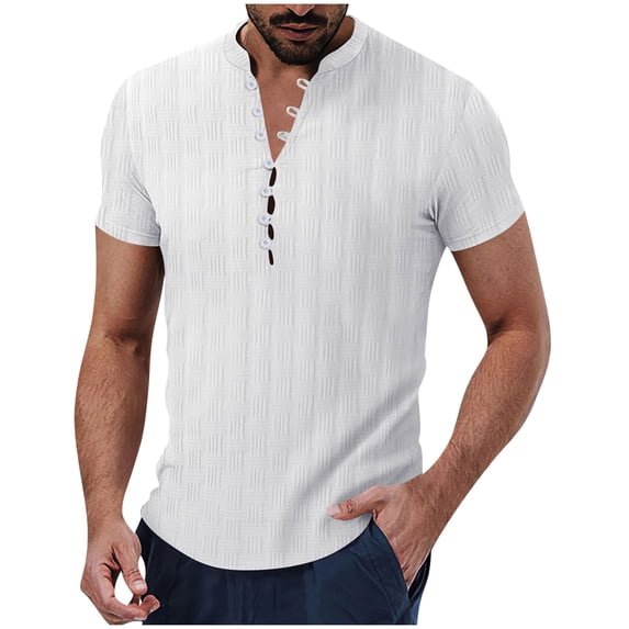YLSDY Henley T Shirts for Men Summer Cotton Linen Shirt Short Sleeve Button Up T-Shirts Tops Casual Solid Color Basic Tees White XXL