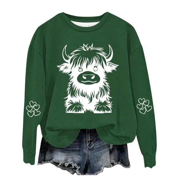 YLSDY Highland Cow Sweatshirt for Teen Girls Cute Funny Graphic Sweatshirt Cowgirl Long Sleeve Plus Size Oversized Pullover Top Green 9 Years