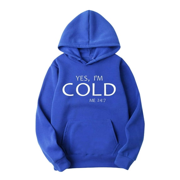 YLSDY Hooded Sweatshirt for Men Casual, Letter Print Yes I'm Cold Pullover Long Sleeve Relaxed Fit Y2k Streetwear Blue M