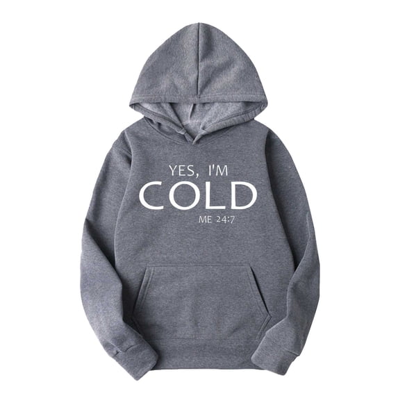YLSDY Hooded Sweatshirt for Men Casual, Letter Print Yes I'm Cold Pullover Long Sleeve Relaxed Fit Y2k Streetwear Dark Gray XL
