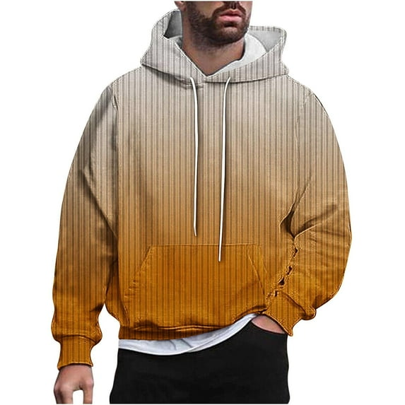 YLSDY Hoodies for Men Loose Fit Gradient Hoodies Pullover Long Sleeve Hooded Collar Drawstring Casual Sweatshirt Orange M