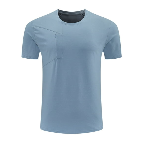 YLSDY Hot days, bold styles Men's Cotton Pocket Tee Shirts Soft Crew Neck Solid Color T Shirt Casual Short Sleeve Summer Basic Tops Light Blue XXL