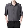 thumbnail image 1 of YLSDY Hot days, bold styles Mens Summer Shirts Casual Short Sleeve Striped Lapel Button Down Blouse Trendy Business Work Shirt Tops Dark Gray XXXXL, 1 of 7
