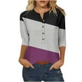 thumbnail image 1 of YLSDY Ladies Tunic Henley Shirts Button Up Notch Neck Tops Slim Fit Flowy Dressy Casual Blouse Workout Summer Basic Raglan 3/4 Sleeve Basic Tees Fashion 2024 Vintage Color Block Shirts Purple 6, 1 of 4