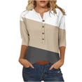 thumbnail image 1 of YLSDY Ladies Tunic Henley Shirts Button Up Notch Neck Tops Slim Fit Flowy Dressy Casual Blouse Workout Summer Basic Raglan 3/4 Sleeve Basic Tees Fashion 2024 Vintage Color Block Shirts Khaki 14, 1 of 4