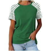 YLSDY Ladies Tunic Patchwork T-Shirts Vintage Color Block Shirts Boat Neck Tops Comfy Breathable Loose Fit Flowy Casual Blouse Summer Basic Raglan Sleeve Short Sleeve Basic Tees Army Green 4