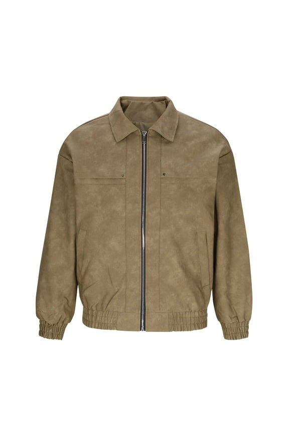 Leather Jacket Men Faux Lightweight Bomber Jackets Mens Motorcycle Vintage Lapel Coats with Zipper and Pockets Brown M