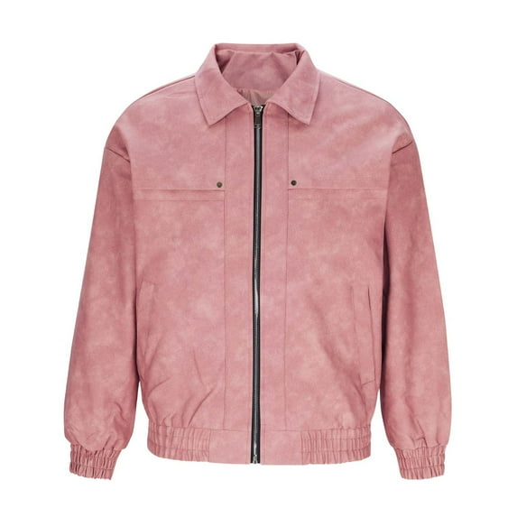 YLSDY Leather Jacket Men Faux Lightweight Bomber Jackets Mens Motorcycle Vintage Lapel Coats with Zipper and Pockets Pink XXXL
