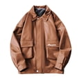 thumbnail image 1 of YLSDY Leather Jacket for Men Faux Lightweight Bomber Jackets Motorcycle Vintage Lapel Coats with Zipper and Flap Pockets Coffee XXL, 1 of 7