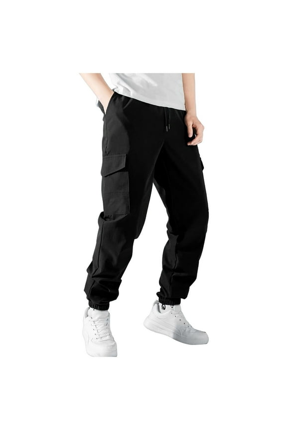 Lightweight Cargo Pants Mens Casual Breathable Loose Harem Trousers Outdoor Sportswear Tactical Workout Hiking Pants Black M