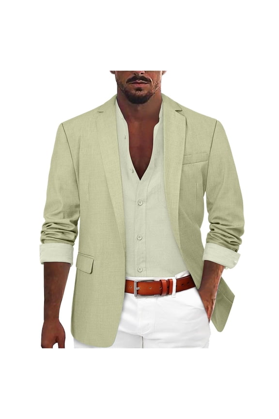Linen Blazer Men Summer Casual Business Suit Jackets with Pockets Lightweight Sports Linen Suit Jacket for Men Green XXXL