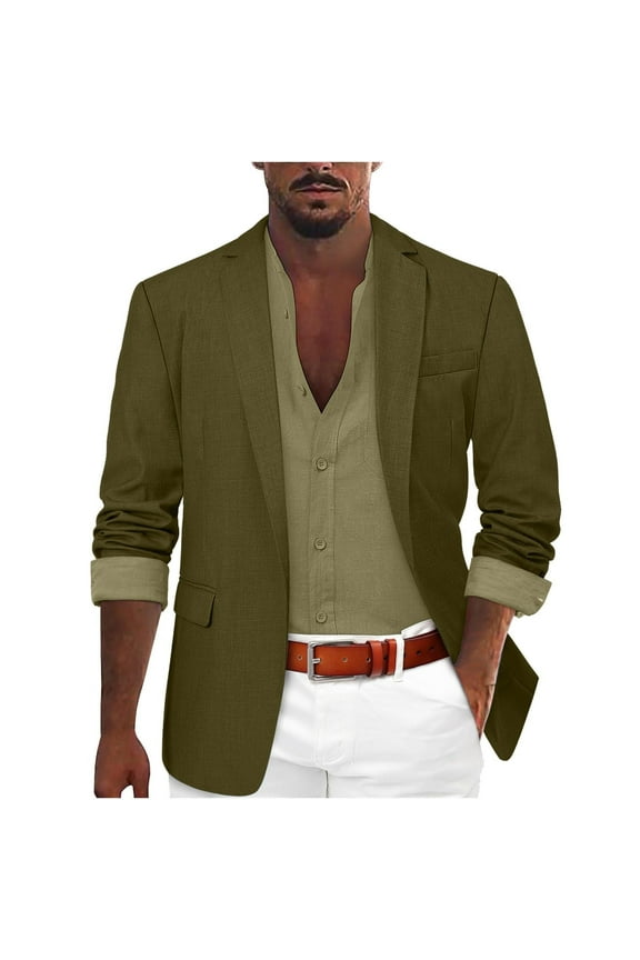 Linen Blazer Men Summer Casual Business Suit Jackets with Pockets Lightweight Sports Linen Suit Jacket for Men Mint Green S