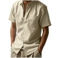 thumbnail image 1 of YLSDY Linen Shirt Men Pocket Button Down Short Sleeve Lapel Casual Tshirts Work Summer Breathable Sports Hiking Beach Tees Khaki XXL, 1 of 9