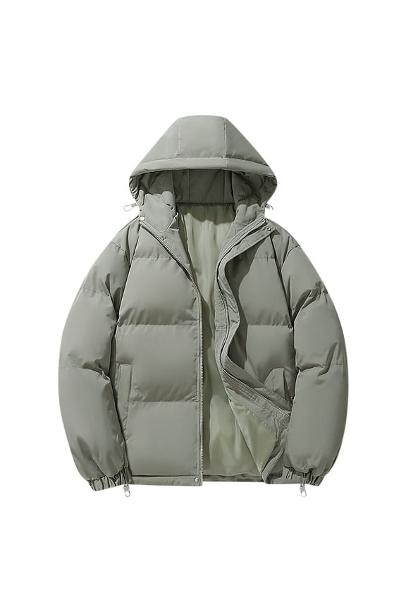 Long Sleeve Down Parkas Men's Casual Hooded Jacket Warm Light Puffy Windproof Zipper Pockets Outdoor Winter Clothing Green XXXXL