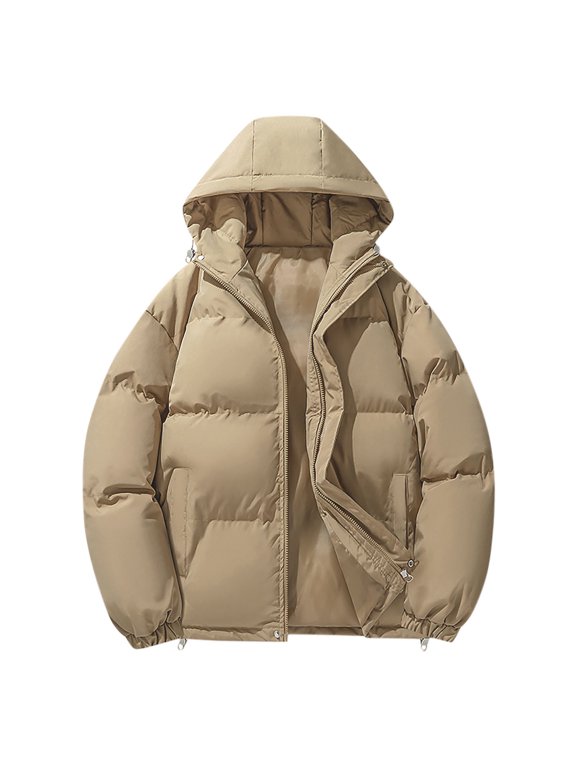 Long Sleeve Down Parkas Men's Casual Hooded Jacket Warm Light Puffy Windproof Zipper Pockets Outdoor Winter Clothing Khaki XXXXL