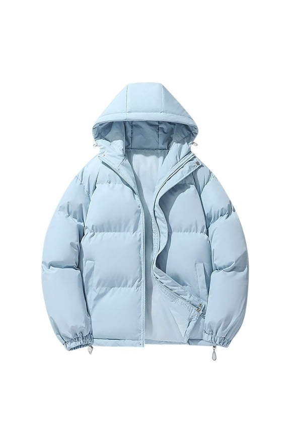 Long Sleeve Down Parkas Men's Casual Hooded Jacket Warm Light Puffy Windproof Zipper Pockets Outdoor Winter Clothing Light Blue XL