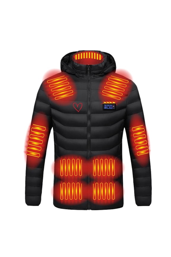 Long Sleeve Hooded Casual Outwear USB Charging Heated Jacket Four Control Heating Mens Coats Outdoor Winter Fashion Black M