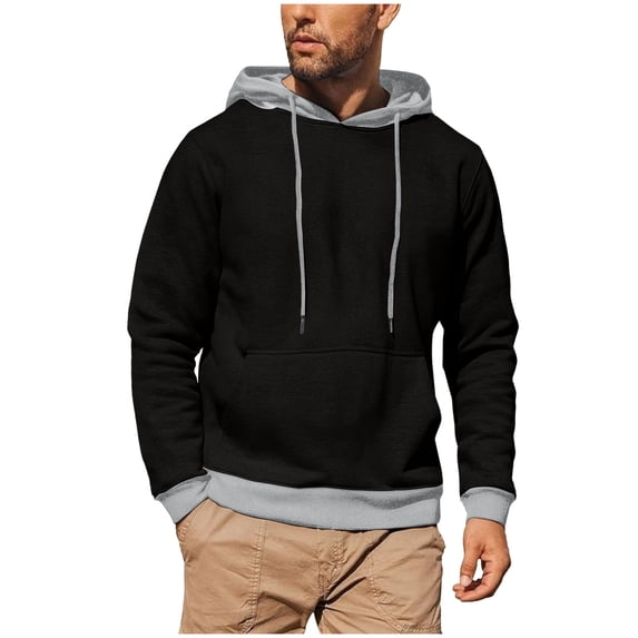 YLSDY Long Sleeve Hoodies for Men Patchwork Color Block Drawstring Sweatshirts Casual Outfits Clothes Fall Fashion 2025 Black L