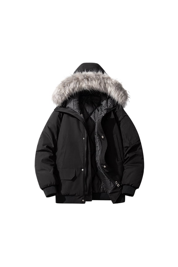 Long Sleeve Parkas Men's Casual Hooded Water-Repellent Down Jacket Lightweight Warm Zippered Outdoor Winter Coat Black XXXXL