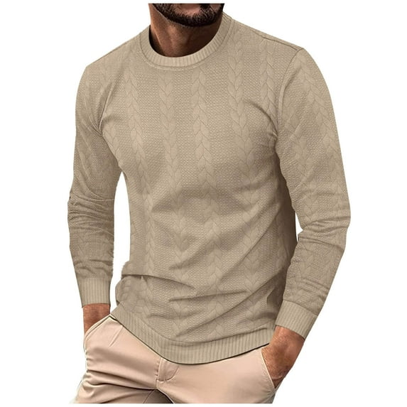 YLSDY Long Sleeve Shirts for Men Lightweight Casual Crewneck Textured Pullover Sweatshirts Solid Hoodless Shirts Khaki XL