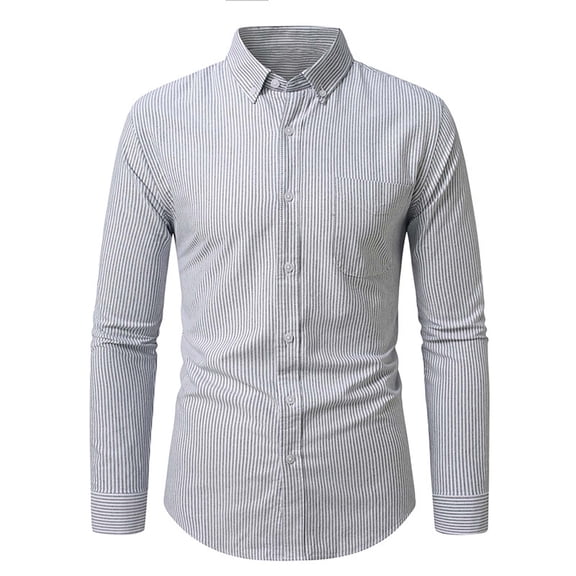 YLSDY Long Sleeve Shirts for Men Lightweight Striped Button Down Dress Shirts Slim Fit Spread Collar Wrinkle-Free Shirt Gray M