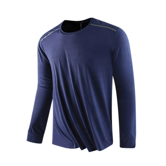 YLSDY Long Sleeve Shirts for Men Moisture Wicking Quick Dry Undershirt Crew Neck Workout T-Shirt Loungewear Big and Tall 2025 Dark Blue XXL