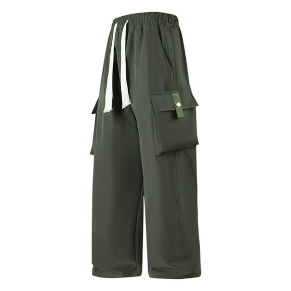 YLSDY Loose Cargo Pants for Men Lightweight Straight Casual Drawstring Elastic Waist Outdoor Hiking Trousers with Pockets Army Green L