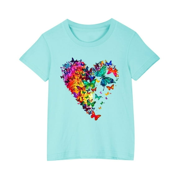 YLSDY Love Graphic Tee Shirts for Girls Fall Summer Short Sleeve Crewneck Happy Gift Valentines Day Casual Basic Tops Shirts Kids 2025 Clothes Blue 5 Years