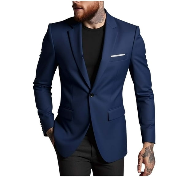 YLSDY Men Blazer Casual Suit Coat Stylish Lapel Pocket Long Sleeve Lightweight Soft Jacket Wedding Party Daily Wear Fashionable Outerwear Navy XXXL