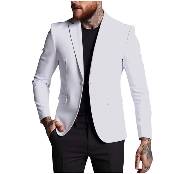 YLSDY Men Blazer Casual Suit Coat Stylish Lapel Pocket Long Sleeve Lightweight Soft Jacket Wedding Party Daily Wear Fashionable Outerwear White XXXL
