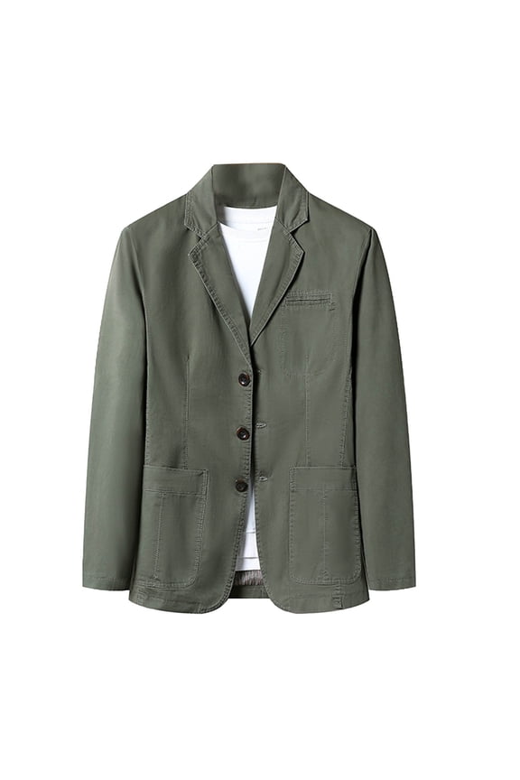 Men Blazer Fashion Button Solid Casual Long Sleeve Jacket Suit Stylish Comfortable Cotton Outdoor Office Wear Army Green XXL