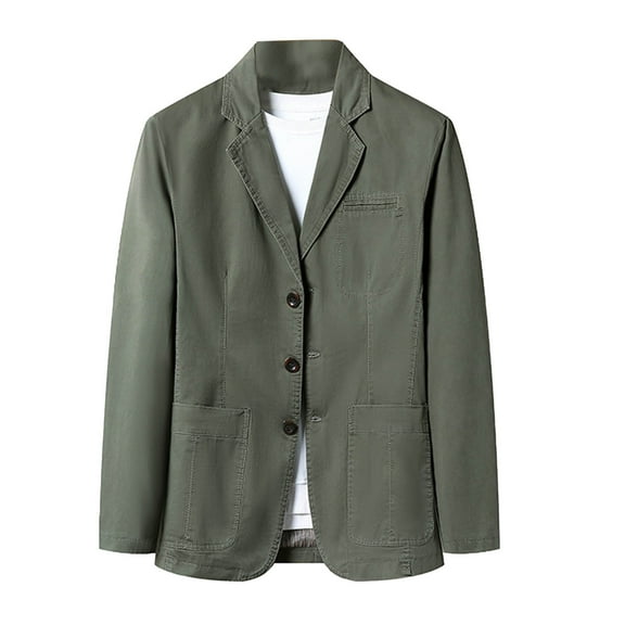 YLSDY Men Blazer Fashion Button Solid Casual Long Sleeve Jacket Suit Stylish Comfortable Cotton Outdoor Office Wear Army Green XXXL