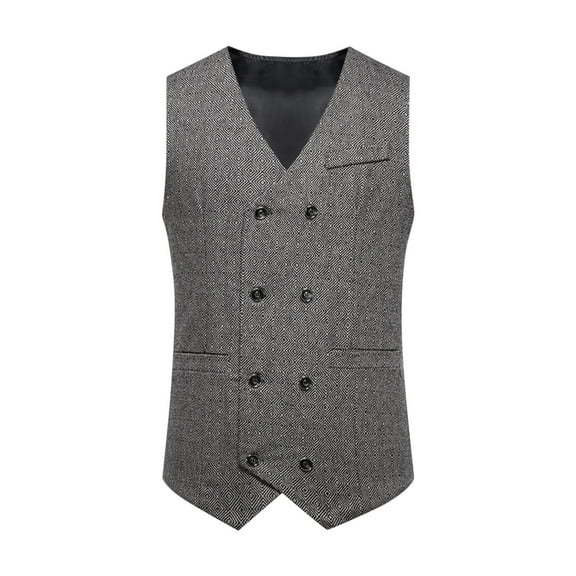 YLSDY Men Business Suit Vest Double Breasted Herringbone Waistcoat Vintage Westen Formal Vests with Pocket Dark Gray S