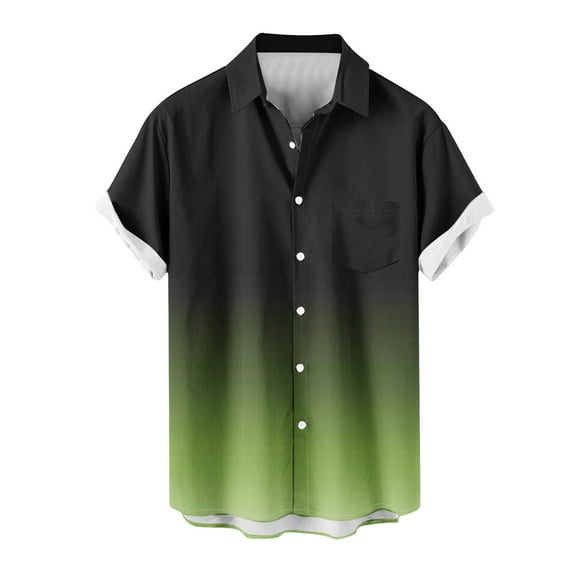 YLSDY Men Button Down Shirt Short Sleeve Hawaiian Shirt Lapel Neck Regular Fit Gradient Beach Big and Tall Shirt Army Green XXXL