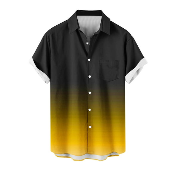 YLSDY Men Button Down Shirt Short Sleeve Hawaiian Shirt Lapel Neck Regular Fit Gradient Beach Big and Tall Shirt Yellow XXL