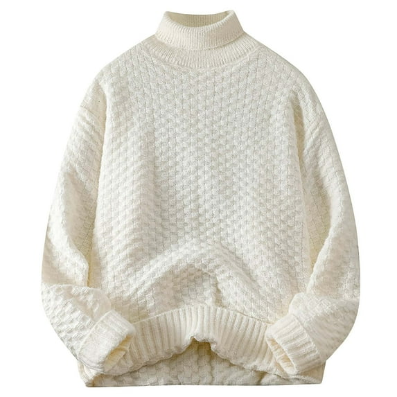 YLSDY Men Cable Knit Sweater Casual Oversized Turtleneck Long Sleeve Pullover Sweater Stylish Warm Knitwear Jumper Top White L