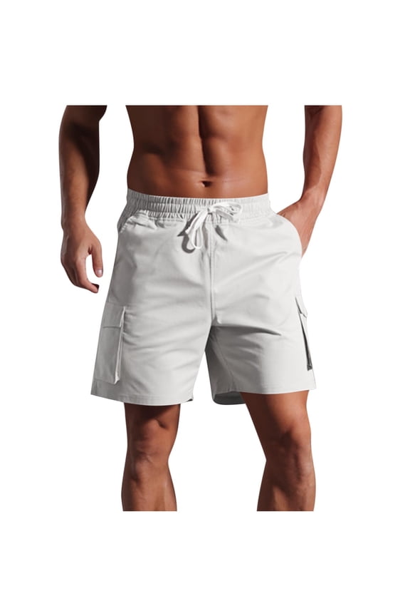 Men Casual Cargo Shorts 2025 Summer Lightweight Fashion Solid Color Shorts with Pockets Elastic Waist Sports Shorts White XXL