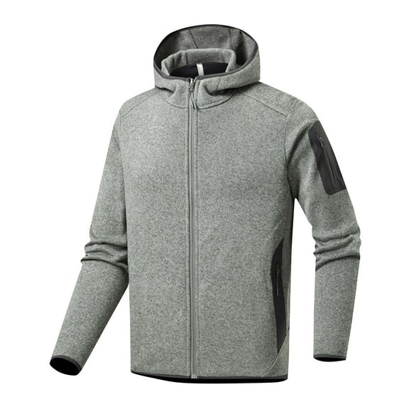 YLSDY Men Casual Fashion Solid Running Fitness High Elastic Zipper Pocket Long Sleeve Hooded Exercise Keep Warm Jacket Gray XXXXL