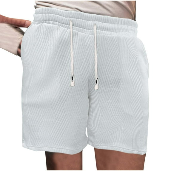 YLSDY Men Casual Shorts 2025 Summer Fashion Lightweight Solid Color Pockets Drawstring Elastic Waist Breathable Shorts White XXL