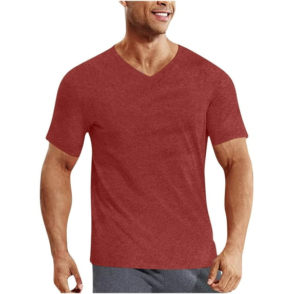YLSDY Men Casual Slim Fit Short Sleeve T Shirt Soft Lightweight V-Neck Tee Base Layer Basic Undershirt Basketball Jersey Wine XXL