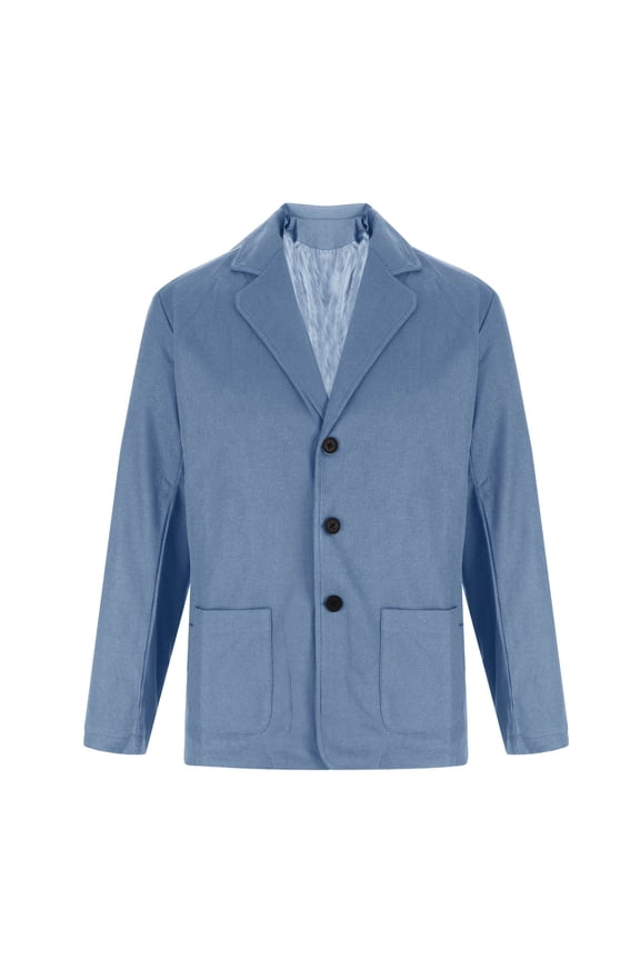 Men Casual Solid Turn Down Collar Long Sleeve Suit Jacket Button Pockets Stylish Fashionable Outwear Comfortable for Daily Casual Winter Light Blue M