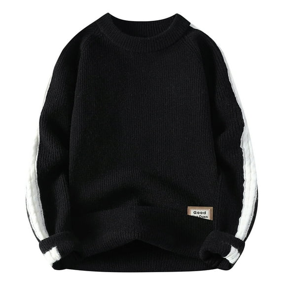 YLSDY Men Colorblocked Crewneck Sweater Baggy Knitted Pullover Jumper Unisex Casual Textured Sweater Tops Black XXXL