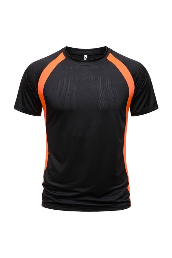 Men Compression Shirts Colorblock Crew Athletic Workout T-Shirt for Men Women 2026 Spring Summer Cool Breathable Gym Fashion Tops Orange XL