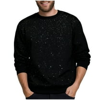 YLSDY Men Crewneck Sweatshirts Casual Long Sleeve Fleece Sequined Pullover Fashion Fall Outfits Soild Color Loose Fit Shirts Basic Top Black S