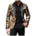 thumbnail image 1 of YLSDY Men Fashion Velvet Sequins Floral Pattern Suit Jacket Blazer Tuxedo Peak Lapel One Button Dinner Party Prom Wedding Suit Jacket Gold M, 1 of 5